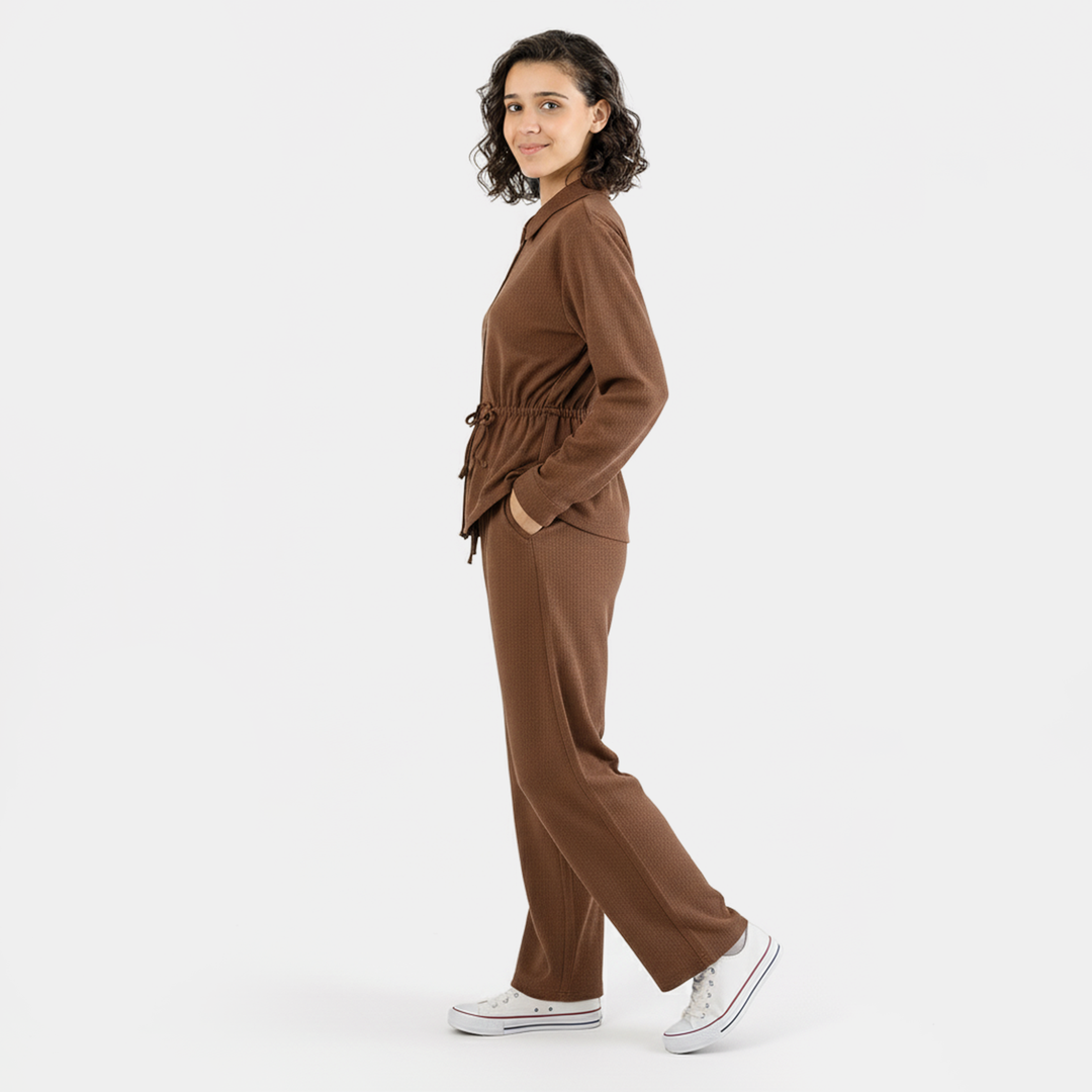 Teens Girls Cotton Knitted CO-Ord Set - Brown