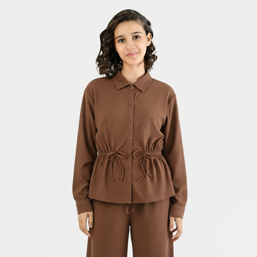 Teens Girls Cotton Knitted CO-Ord Set - Brown