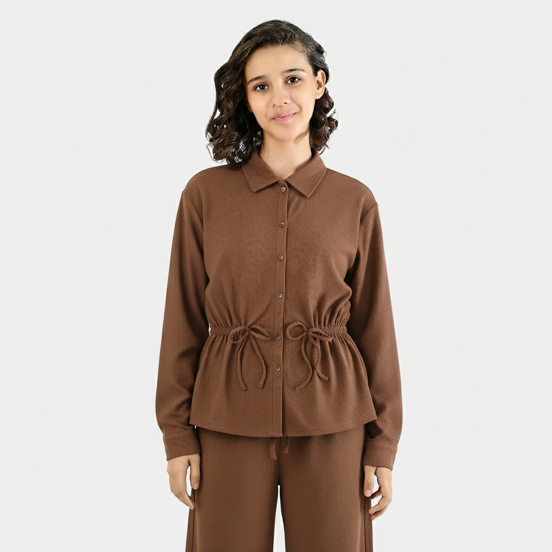 Teens Girls Cotton Knitted CO-Ord Set - Brown