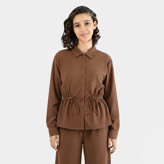 Teens Girls Cotton Knitted CO-Ord Set - Brown