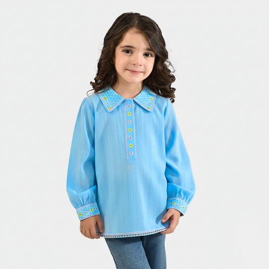 Girls Cotton Emb Top Fantasy-LT.Blue