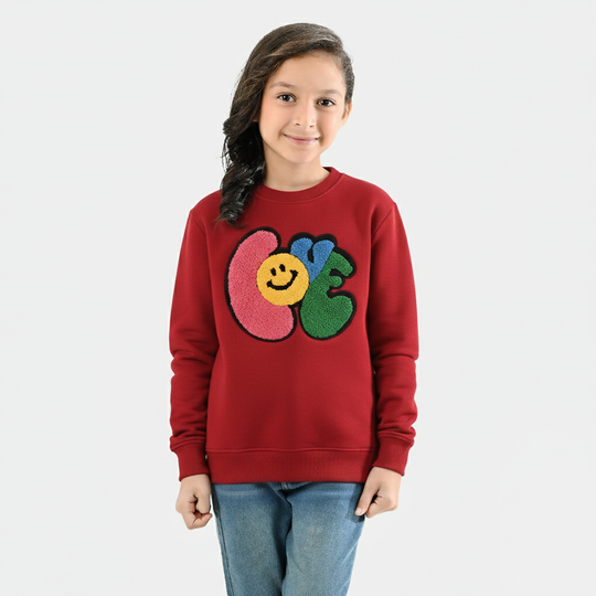 Girls Fleece Sweatshirt LOVE - Red