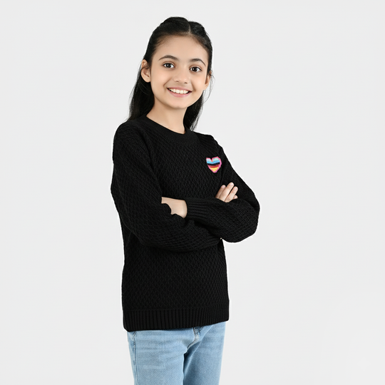 Girls Poly Crinkle T-Shirt Heart - Black