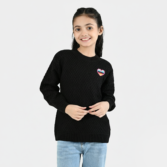 Girls Poly Crinkle T-Shirt Heart - Black