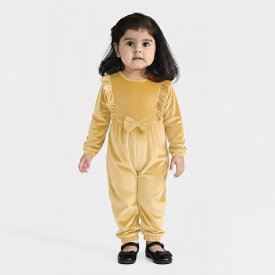 Infant Girls Velvet Romper - Yellow