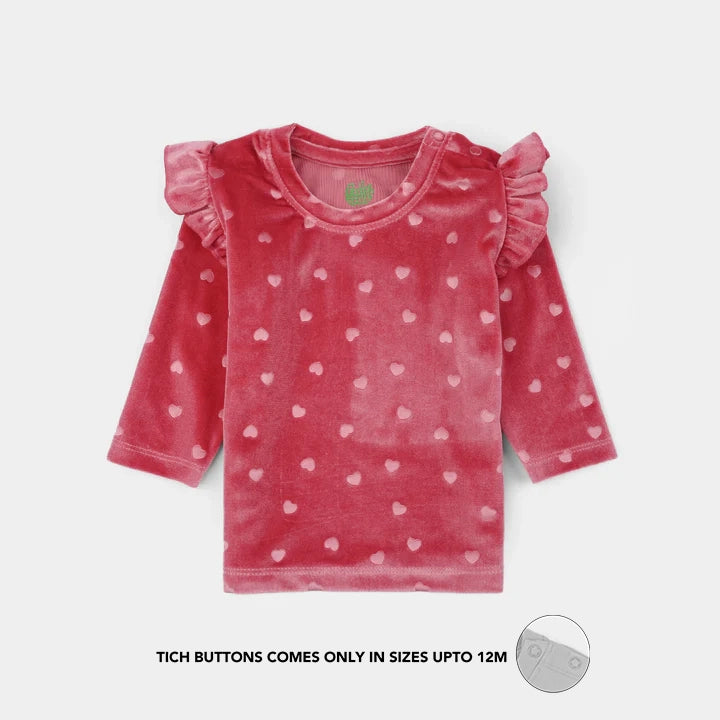 Infant Girls Velvet Suit Embossed Heart-Pink