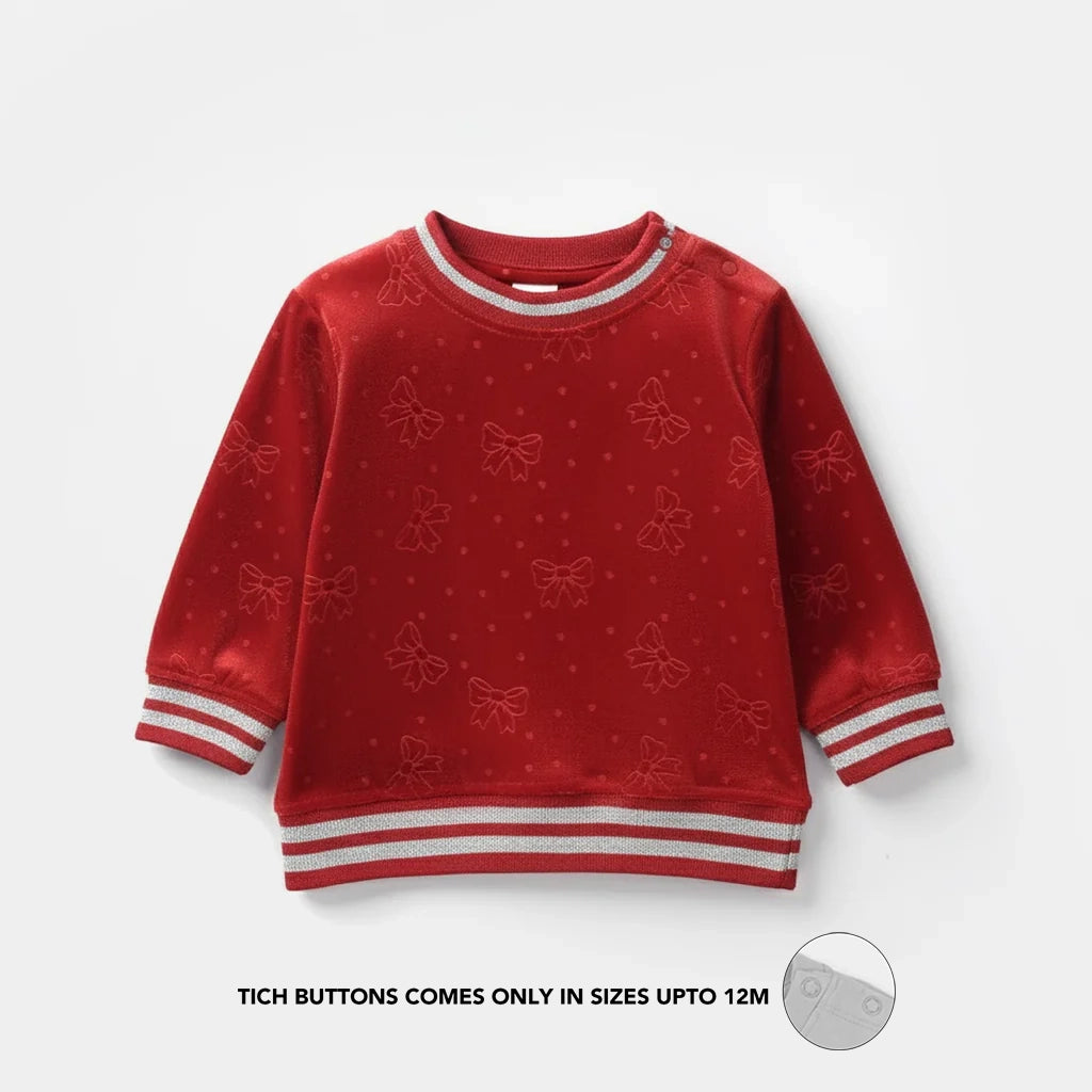 Girls Soft Plush Sweatshirt (Bow) - Red