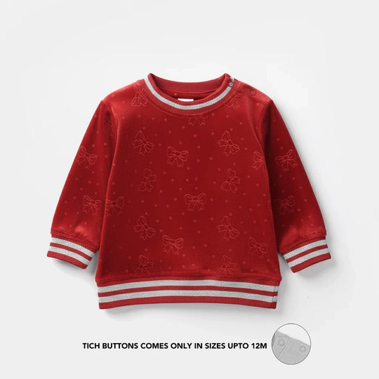 Girls Soft Plush Sweatshirt (Bow) - Red
