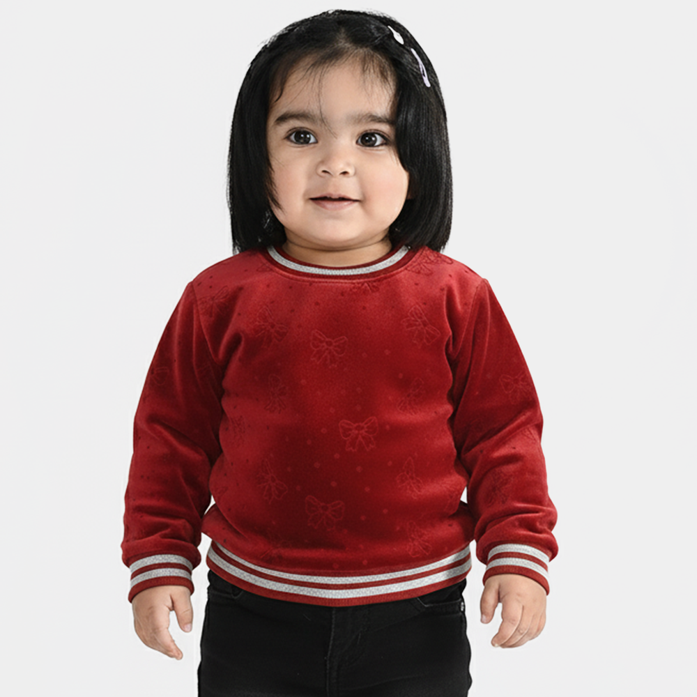 Infant Girls Velvet Sweatshirt Bow-Red