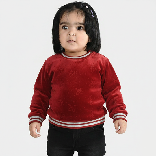 Infant Girls Velvet Sweatshirt Bow-Red