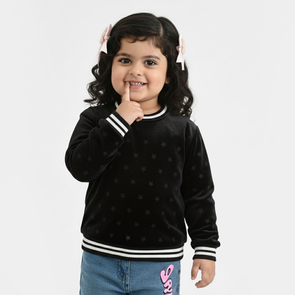 Infant Girls Velvet Sweatshirt Black Star-BLACK