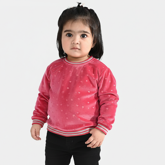 Infant Girls Velvet Sweatshirt Pink Heart-PINK