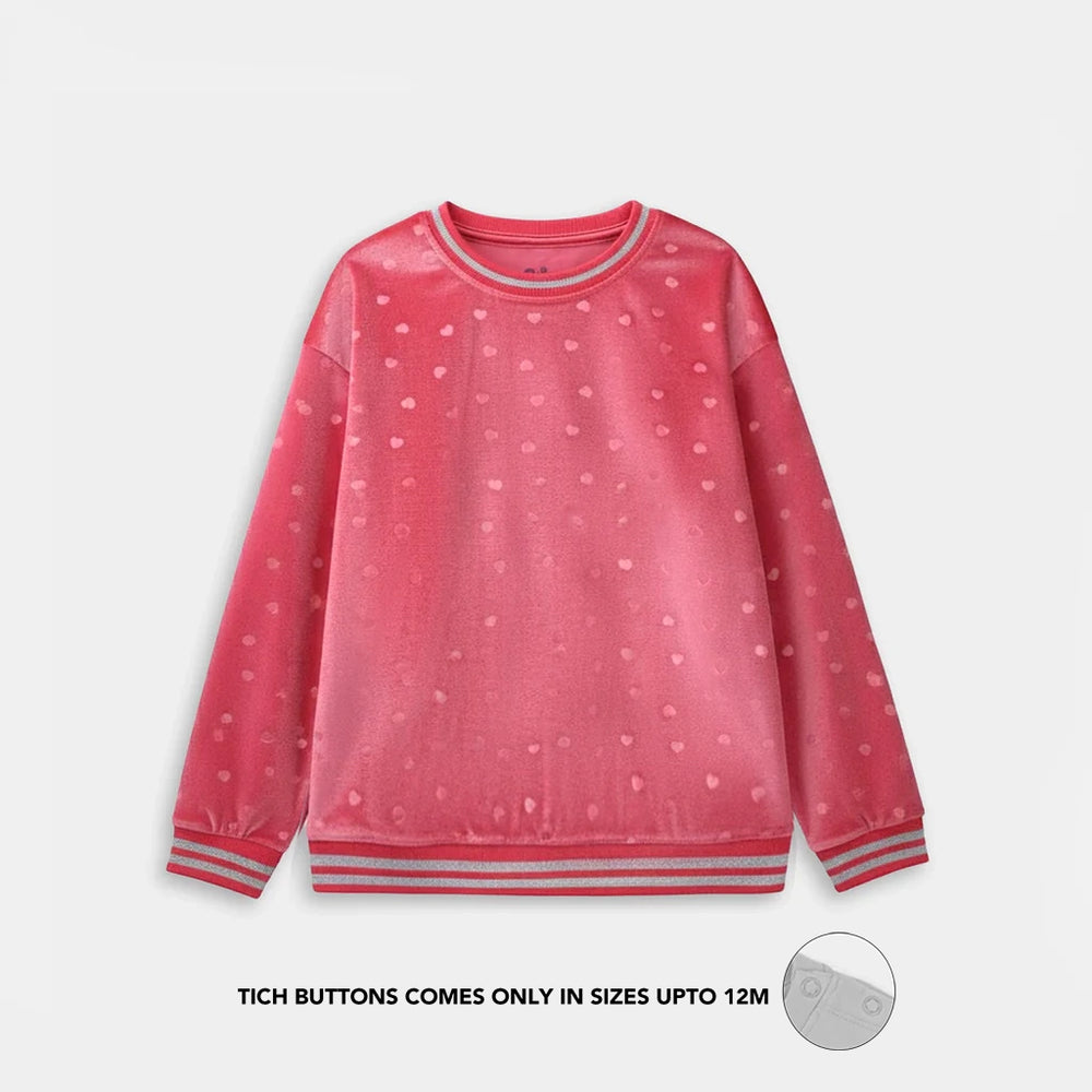 Girls Soft Plush Sweatshirt (Hearts) - Pink