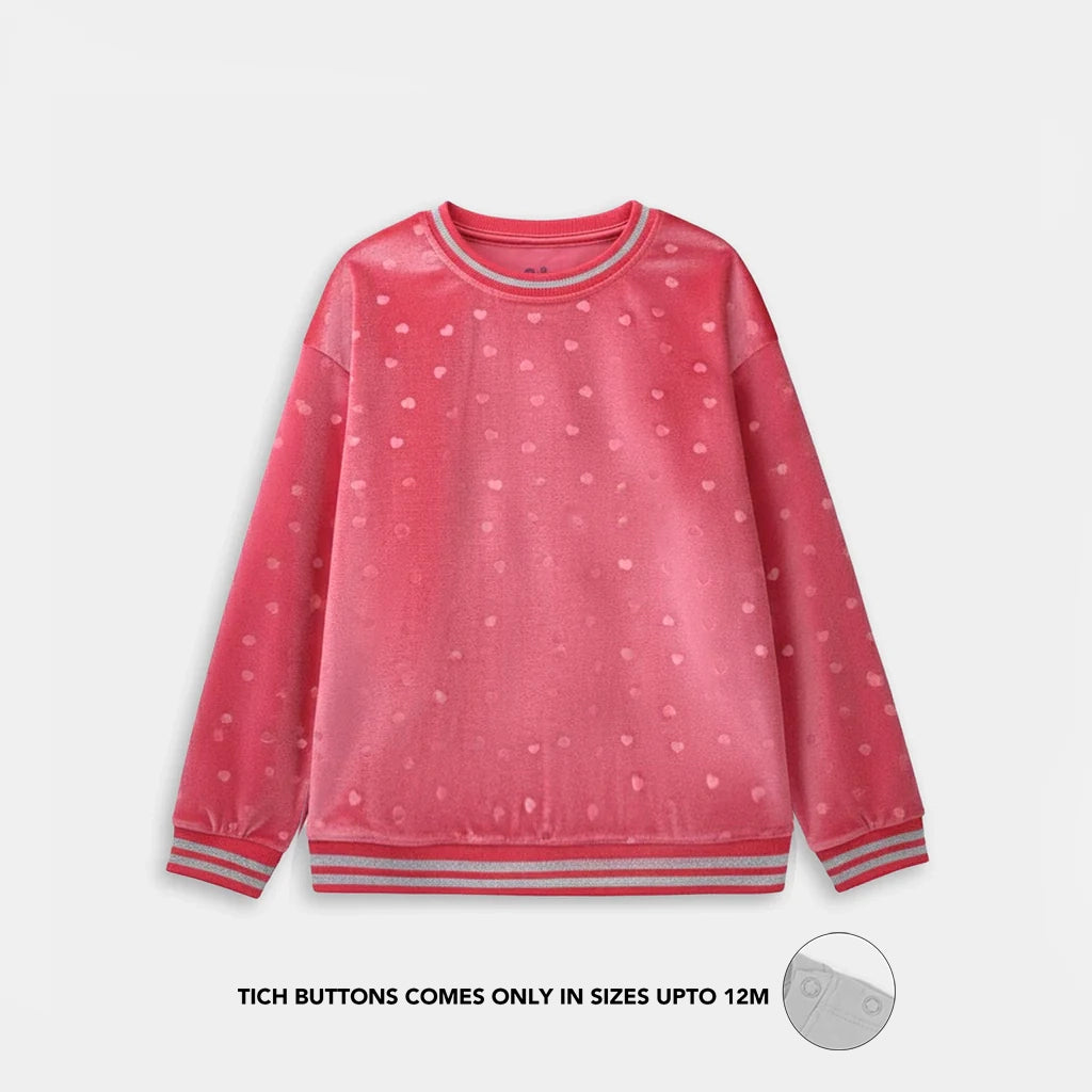 Girls Soft Plush Sweatshirt (Hearts) - Pink