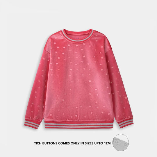 Girls Soft Plush Sweatshirt (Hearts) - Pink