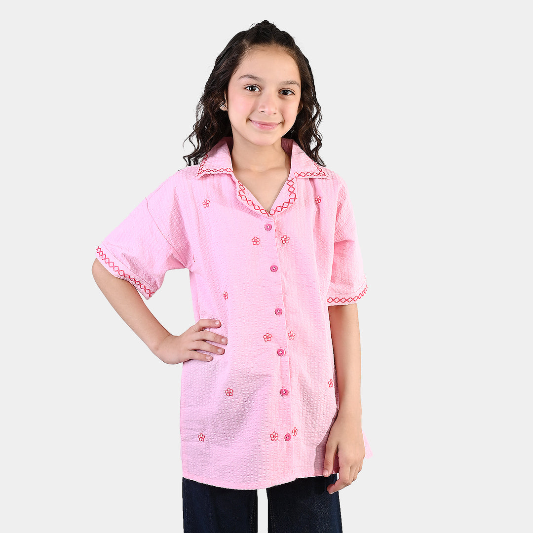 Girls Cotton Embroidered Top (Candy) - Pink