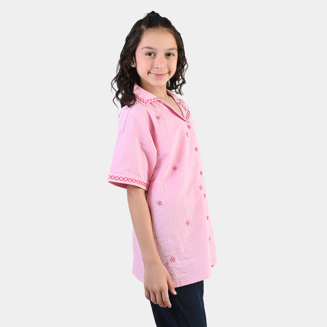 Girls Cotton Embroidered Top (Candy) - Pink