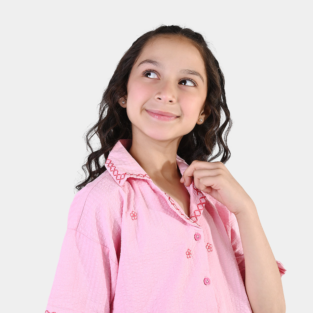 Girls Cotton Embroidered Top (Candy) - Pink