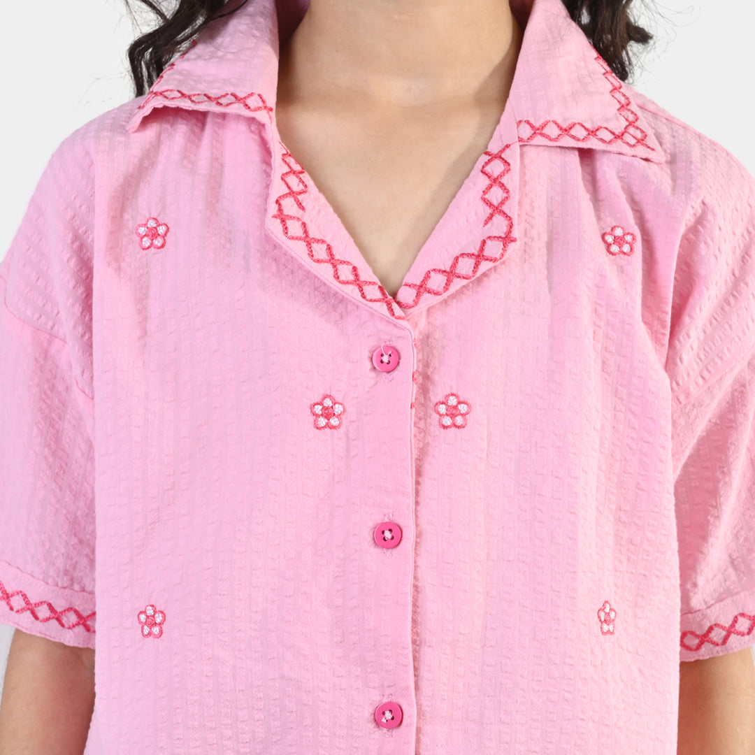 Girls Cotton Embroidered Top (Candy) - Pink