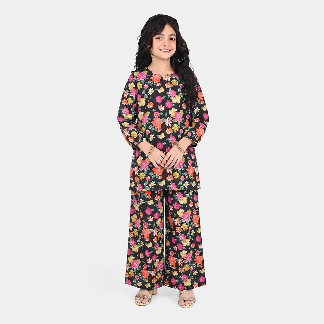 Girls Cotton Printed 2Pcs Raspberry - Multi