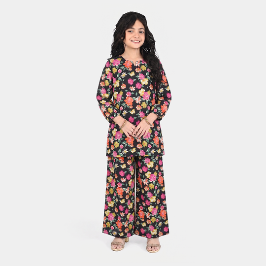 Girls Cotton Printed 2Pcs Raspberry - Multi