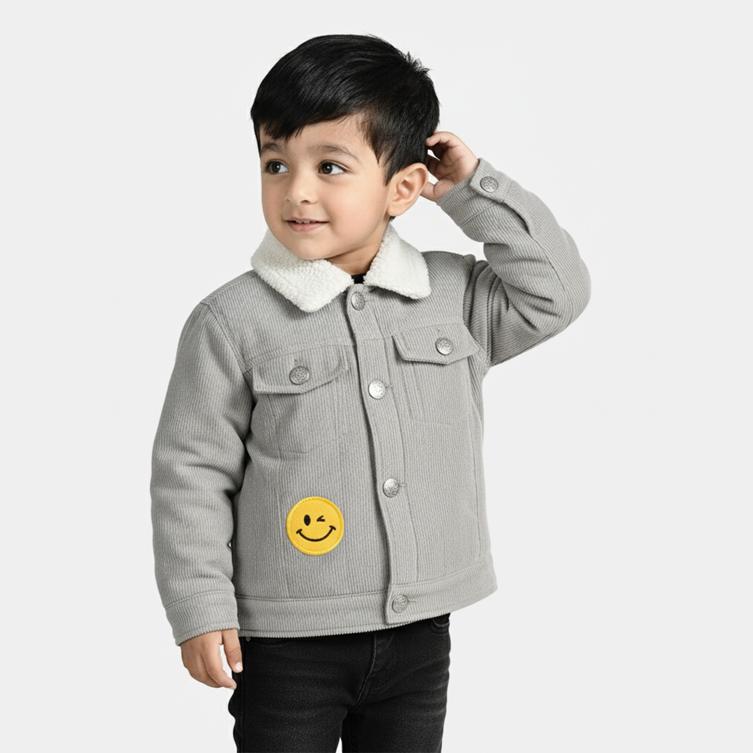 Infant Boys Corduroy Jacket Smile Face - Grey