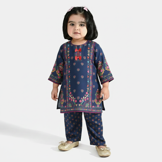 Infant Girls Poly Twill Printed 2Pcs - Blue