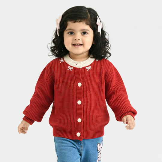 Infant Girls Acrylic Sweater - Red