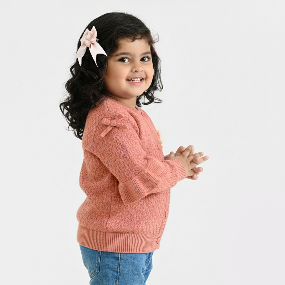 Infant Girls Acrylic Sweater-Textured-Peach