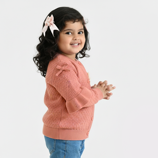 Infant Girls Acrylic Sweater-Textured-Peach
