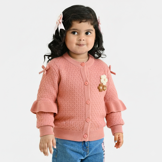 Infant Girls Acrylic Sweater-Textured-Peach