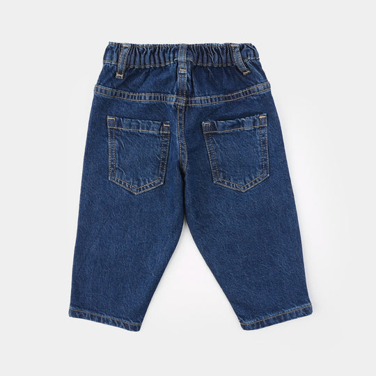 Infant Girls Denim Stretch Embroidered Pants - Mid Blue