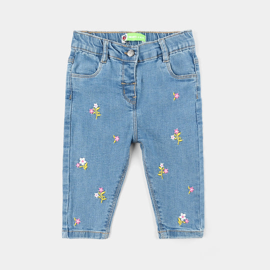 Infant Girls Denim Pants (Embroidered Flower) - Light Blue