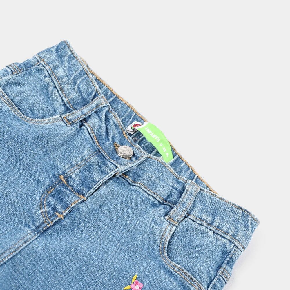 Infant Girls Denim Pants (Embroidered Flower) - Light Blue