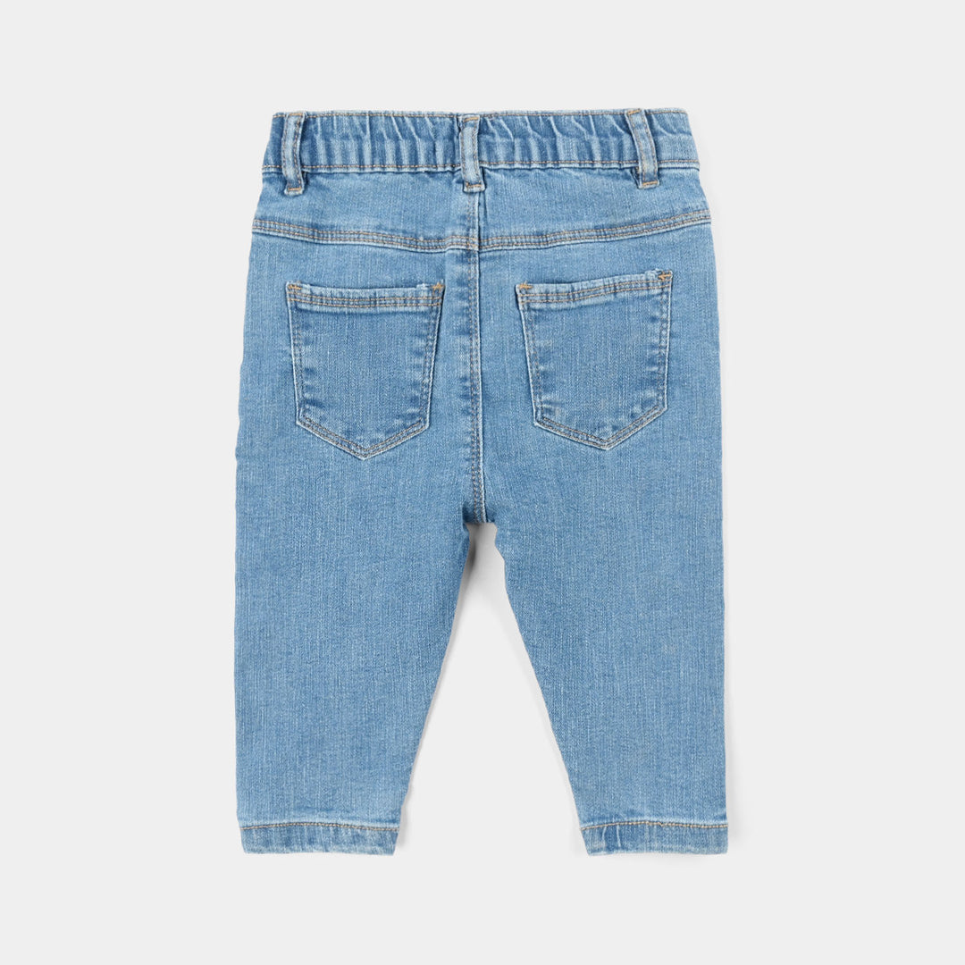 Infant Girls Denim Pants (Embroidered Flower) - Light Blue