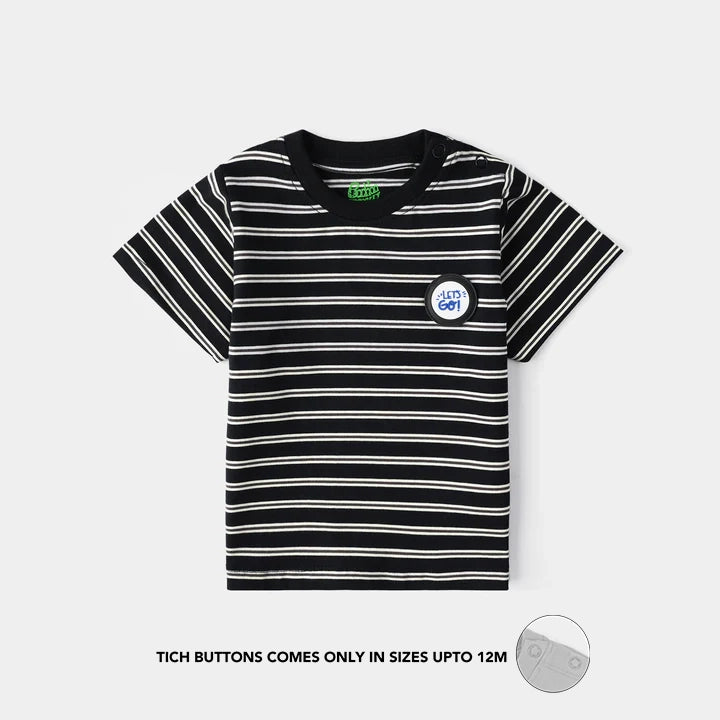 Infant Boys Yarn Dyed Round Neck T-Shirt Lets Go - Black