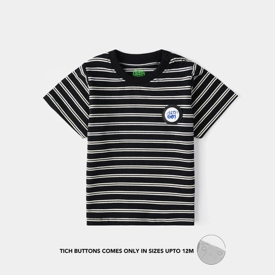Infant Boys Yarn Dyed Round Neck T-Shirt Lets Go - Black