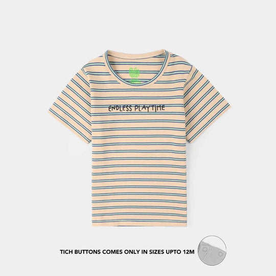 Infant Boys Yarn Dyed Round Neck T-Shirt - Brown