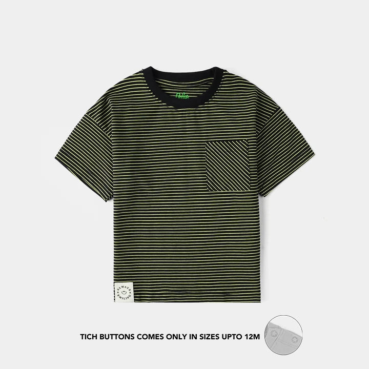 Infant Boys Yarn Dyed Round Neck T-Shirt (Always Smiling) - Black