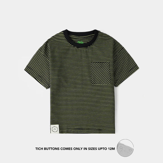 Infant Boys Yarn Dyed Round Neck T-Shirt (Always Smiling) - Black
