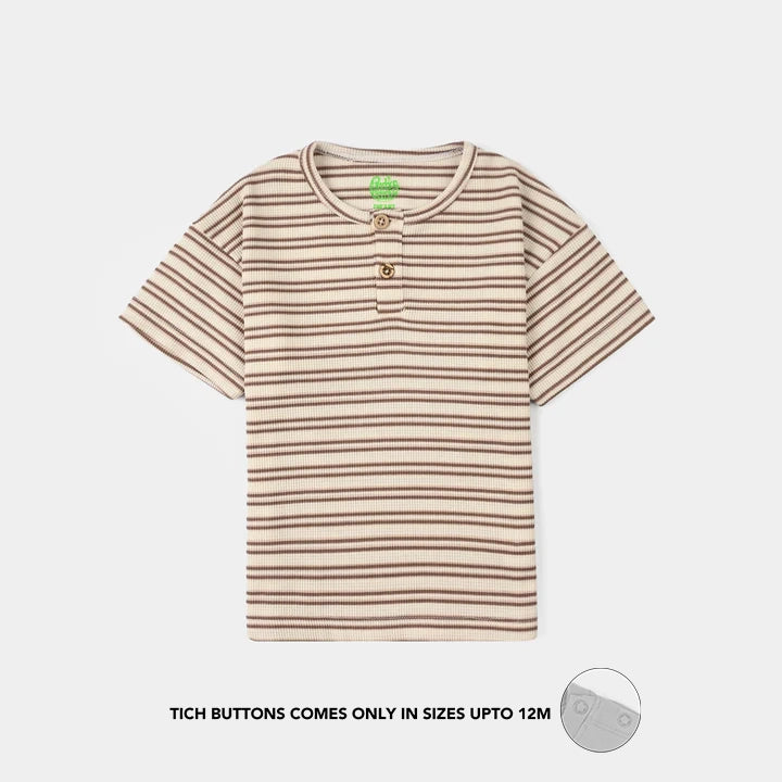 Infant Boys Yarn Dyed Round Neck T-Shirt - Brown
