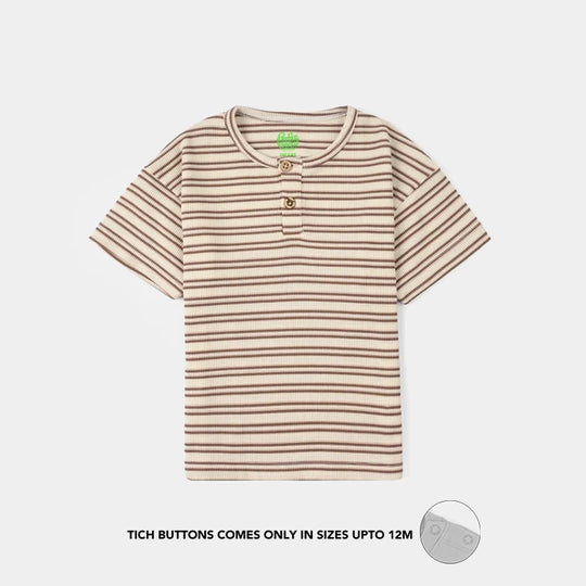 Infant Boys Yarn Dyed Round Neck T-Shirt - Brown