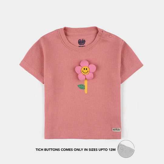 Infant Girls 2x1 Rib T-Shirt (Smile Flower) - Apricot