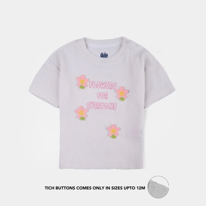 Infant Girls 2x1 Rib T-Shirt (Flower) - White