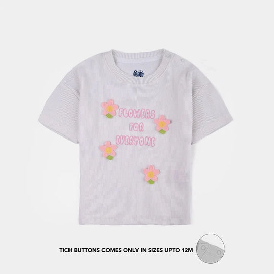 Infant Girls 2x1 Rib T-Shirt (Flower) - White