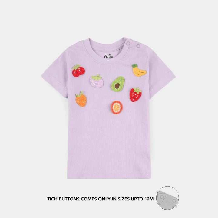 Infant Girls Jersey Terry T-Shirt Half Sleeves (Fruits) - Pastel Lilac