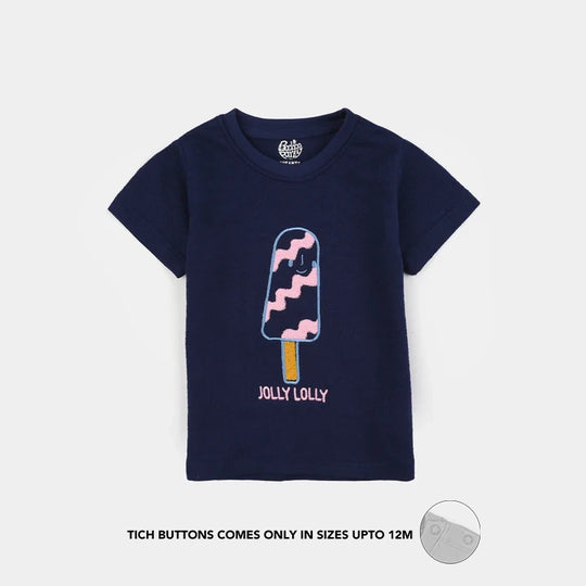 Infant Girls Jersey/Terry T-Shirt (Jolly Lolly) - Navy Blue