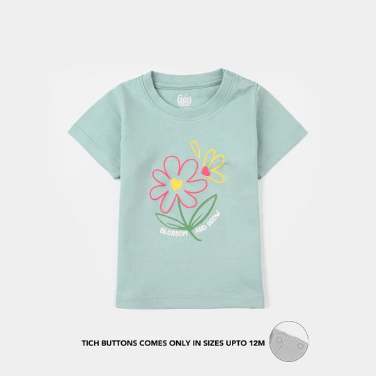 Infant Girls Jersey/Terry Printed T-Shirt - Canal Blue