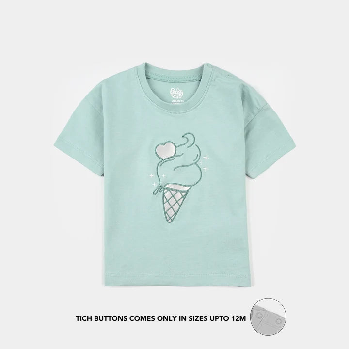 Infant Girls Jersey/Terry Printed T-Shirt - Canal Blue
