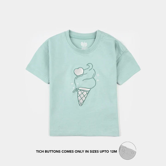 Infant Girls Jersey/Terry Printed T-Shirt - Canal Blue